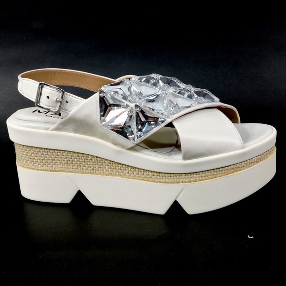 MALLY 🇮🇹 WOMEN'S WHITE LEATHER COMFORT PLATFORM SUMMER SANDALS - Picture 4 of 7